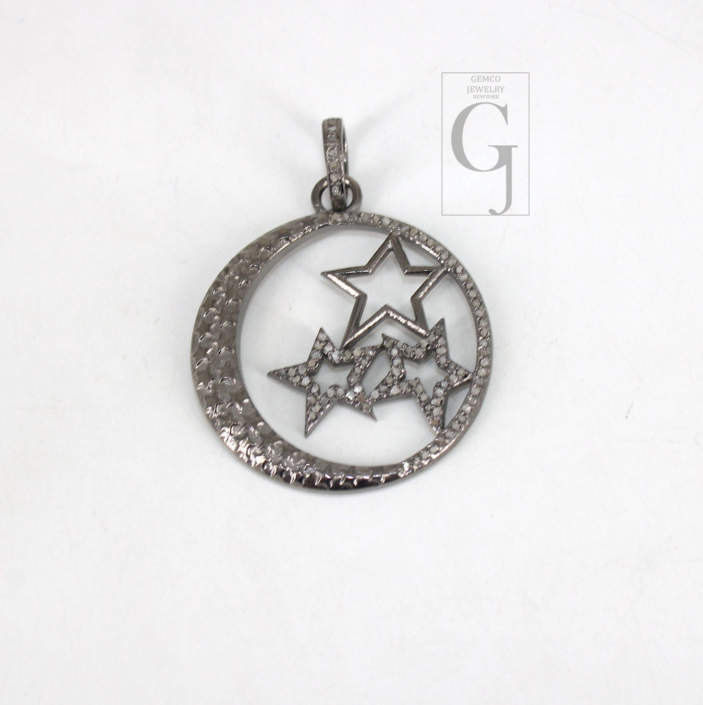 Beautiful Star Pendant 14k Gold Designer Rosecut Pave Diamond Pendant 925 Sterling Silver Handmade Finish Diamond Charms Necklace Pendant