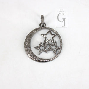 Beautiful Star Pendant 14k Gold Designer Rosecut Pave Diamond Pendant 925 Sterling Silver Handmade Finish Diamond Charms Necklace Pendant