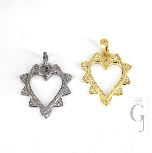 Valentine gift designer diamond heart pendant Rose cut pave diamond pendant 925 sterling silver handmade diamond charms necklace pendant