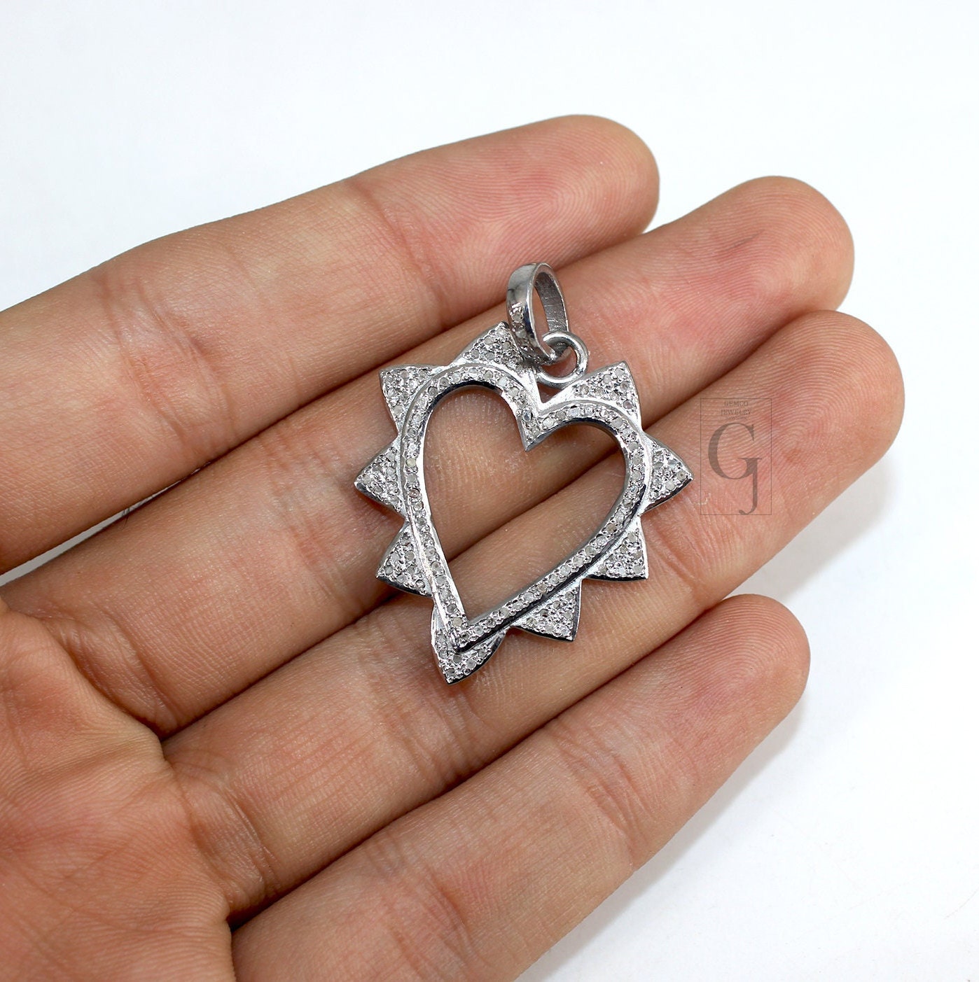 Valentine gift designer diamond heart pendant Rose cut pave diamond pendant 925 sterling silver handmade diamond charms necklace pendant