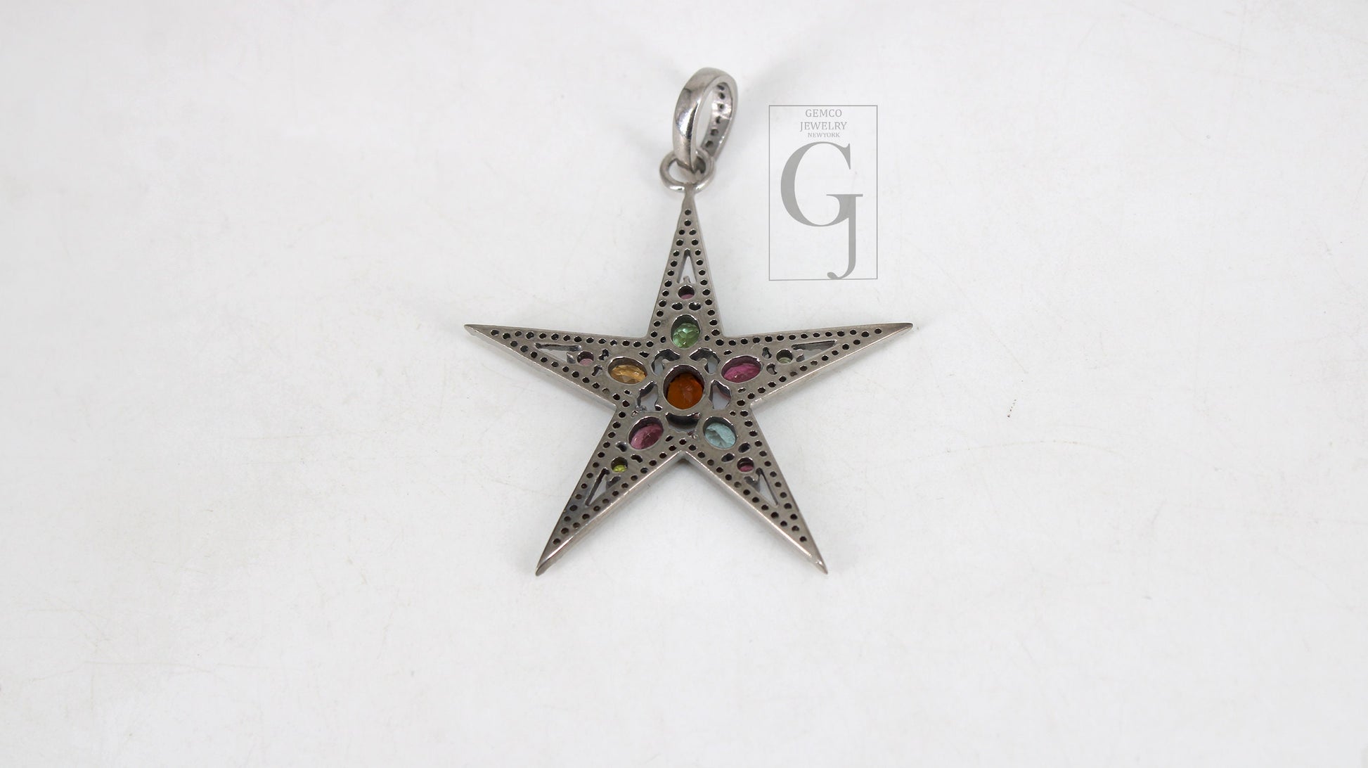 Multi tourmaline star pendant designer Rosecut pave diamond pendant 925 sterling silver handmade finish diamond charms necklace pendant
