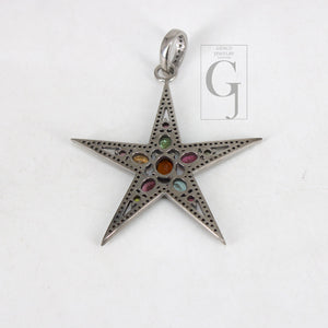 Multi tourmaline star pendant designer Rosecut pave diamond pendant 925 sterling silver handmade finish diamond charms necklace pendant
