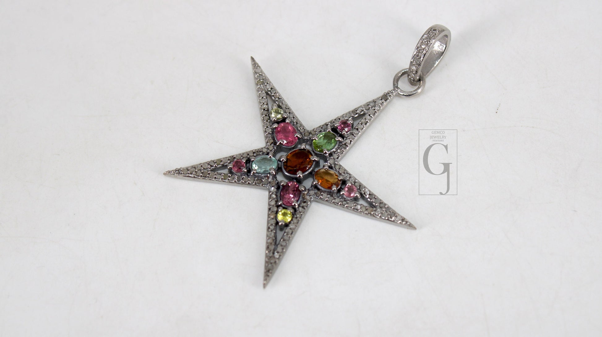 Multi tourmaline star pendant designer Rosecut pave diamond pendant 925 sterling silver handmade finish diamond charms necklace pendant