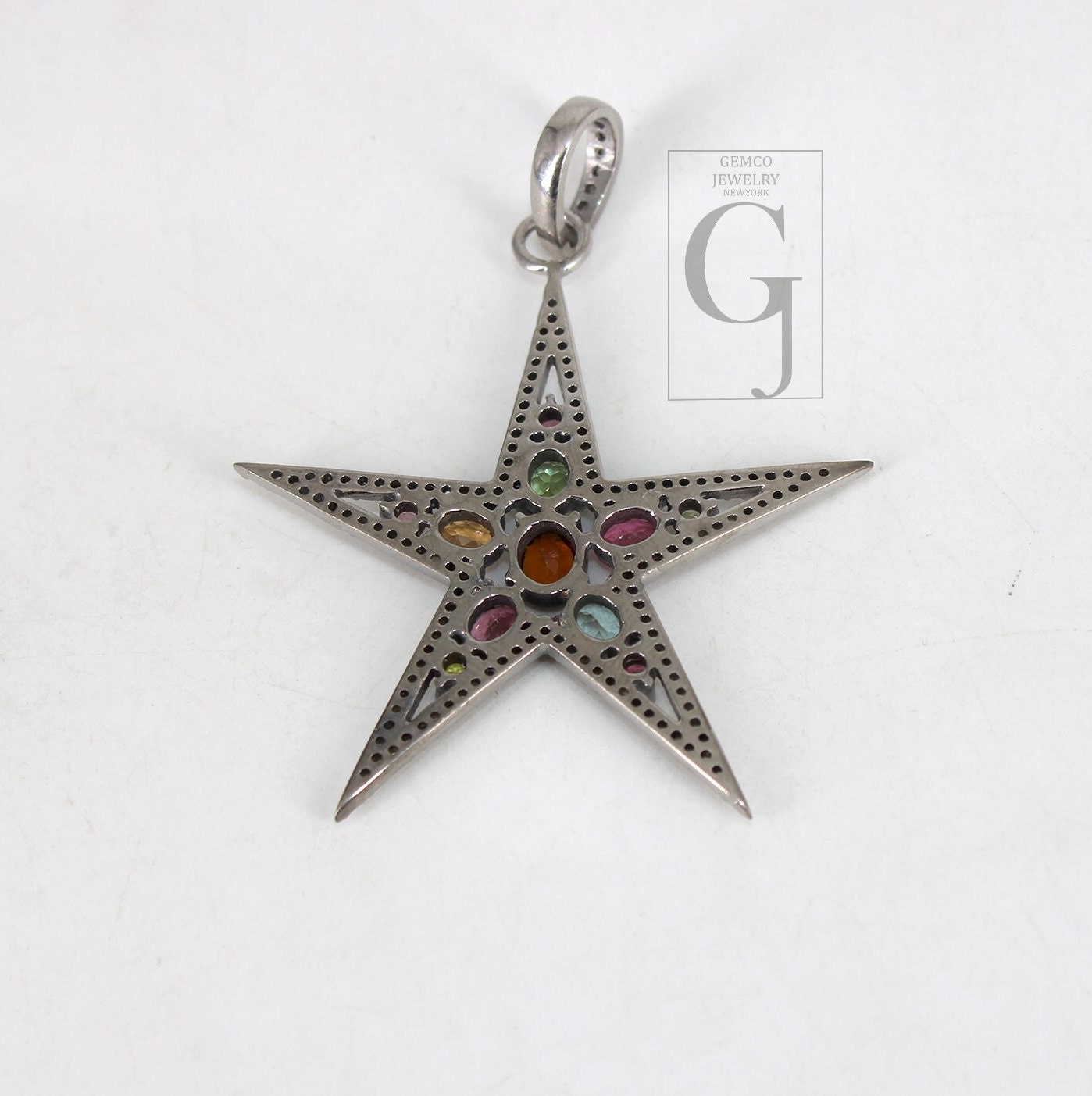 Multi tourmaline star pendant designer Rosecut pave diamond pendant 925 sterling silver handmade finish diamond charms necklace pendant