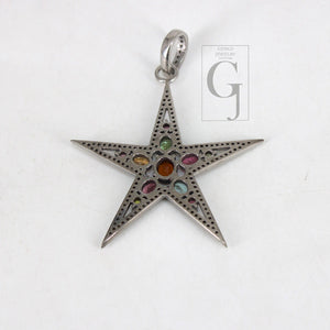 Multi tourmaline star pendant designer Rosecut pave diamond pendant 925 sterling silver handmade finish diamond charms necklace pendant