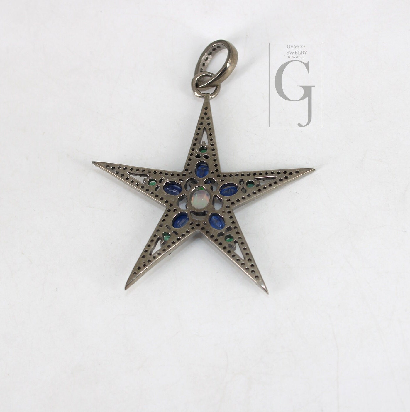Opal  Emerald Kyanite Star Pendant Designer Rosecut Pave Diamond Pendant 925 Sterling Silver Handmade Finish Diamond Charms Necklace Pendant