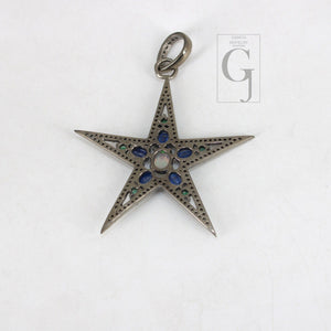 Opal  Emerald Kyanite Star Pendant Designer Rosecut Pave Diamond Pendant 925 Sterling Silver Handmade Finish Diamond Charms Necklace Pendant