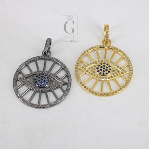 14k Gold Finish Evil Eye Pendant Designer Rosecut Pave Diamond Pendant 925 Sterling Silver Handmade Finish Diamond Charms Necklace Pendant