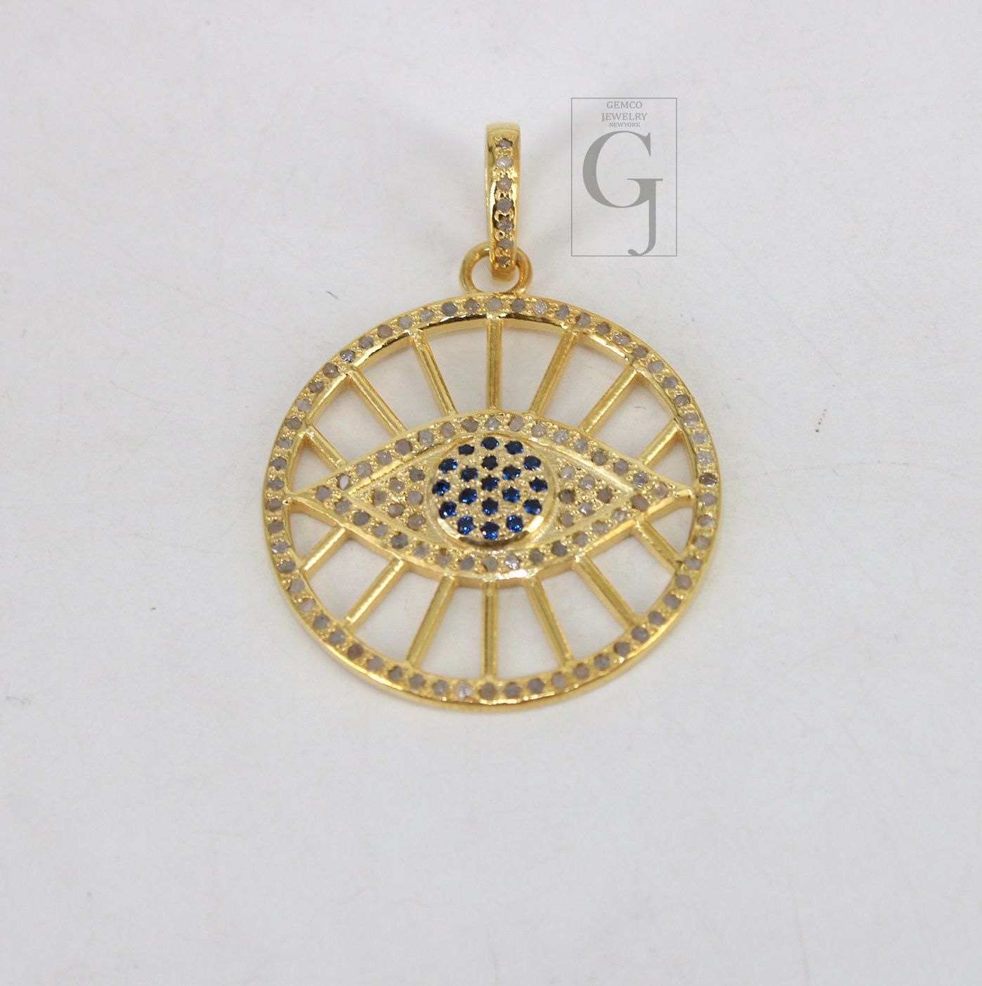 14k Gold Finish Evil Eye Pendant Designer Rosecut Pave Diamond Pendant 925 Sterling Silver Handmade Finish Diamond Charms Necklace Pendant