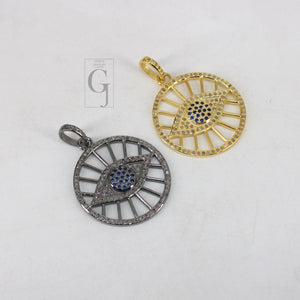 14k Gold Finish Evil Eye Pendant Designer Rosecut Pave Diamond Pendant 925 Sterling Silver Handmade Finish Diamond Charms Necklace Pendant