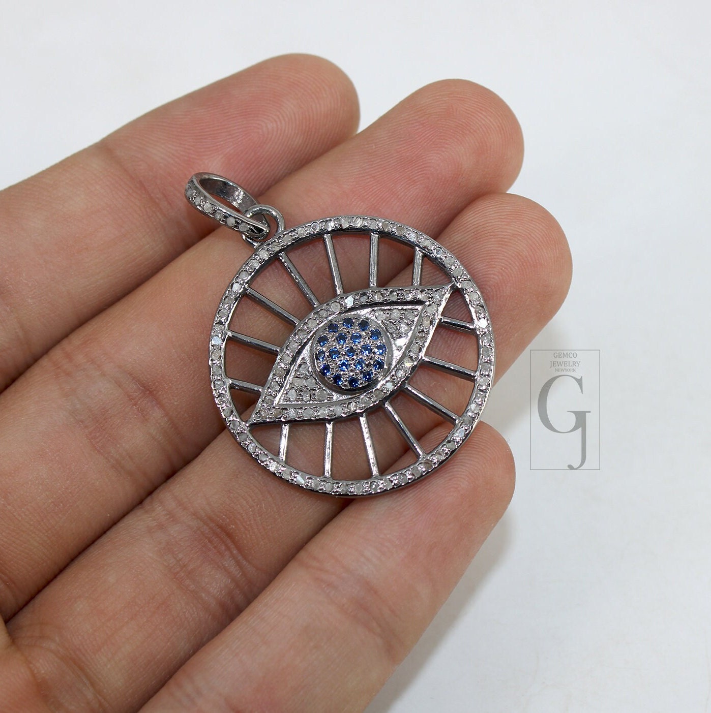 14k Gold Finish Evil Eye Pendant Designer Rosecut Pave Diamond Pendant 925 Sterling Silver Handmade Finish Diamond Charms Necklace Pendant