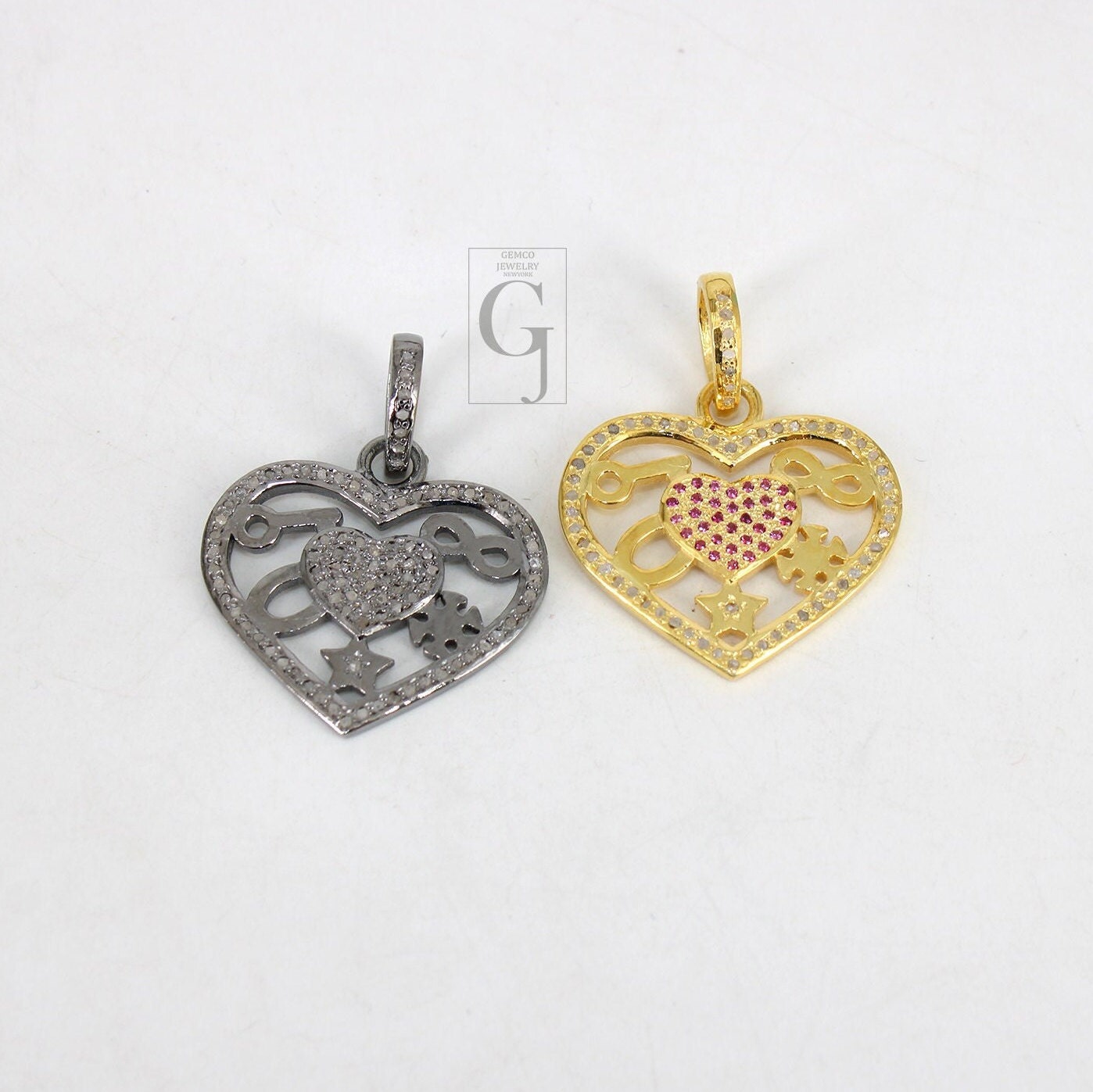 Beautiful Love Luck Designer Pendant Rosecut Pave Diamond Pendant 925 Sterling Silver Handmade Finish Diamond Charms Necklace Pendant