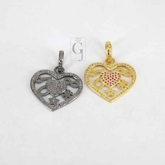 Beautiful Love Luck Designer Pendant Rosecut Pave Diamond Pendant 925 Sterling Silver Handmade Finish Diamond Charms Necklace Pendant