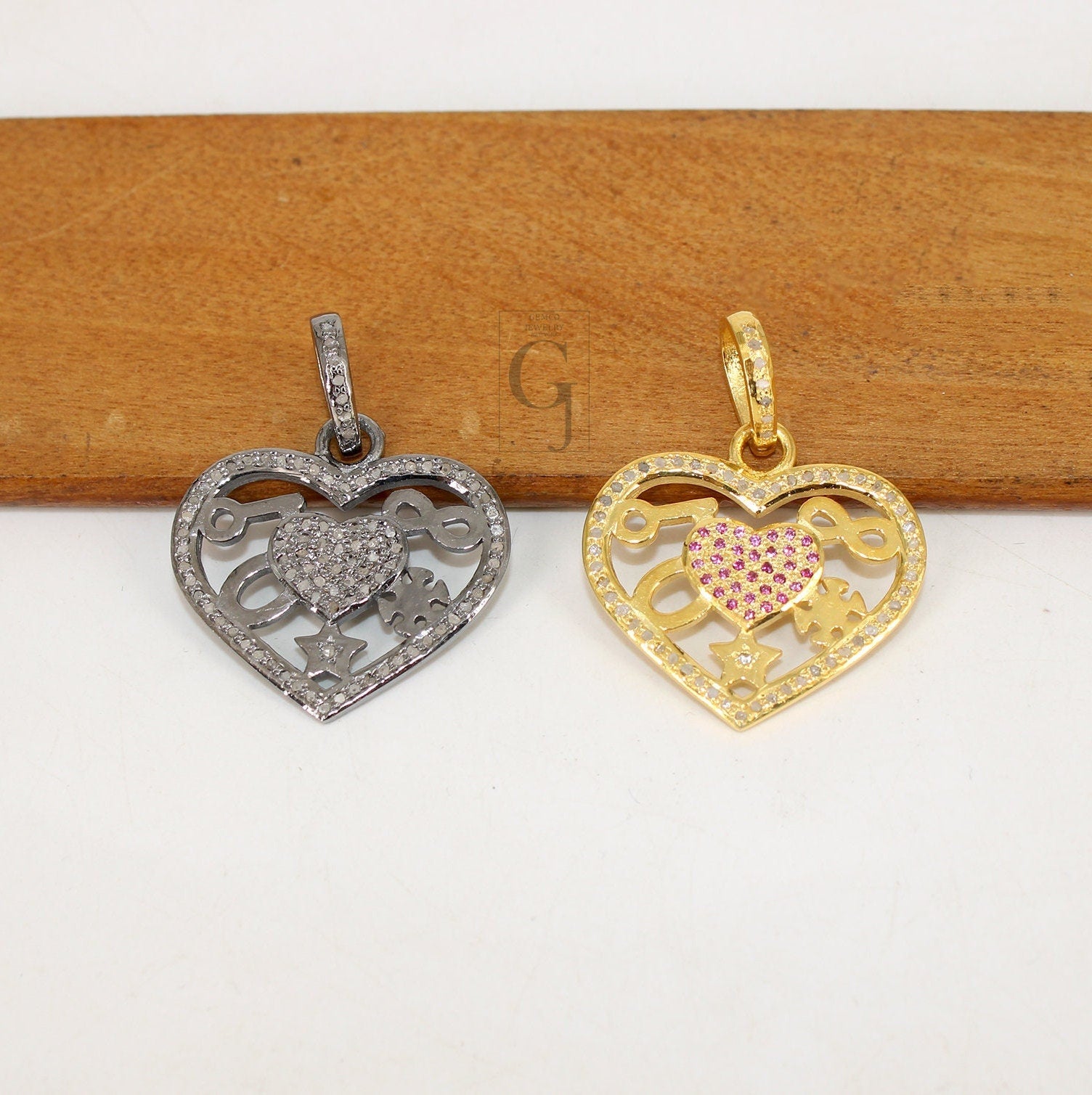 Beautiful Love Luck Designer Pendant Rosecut Pave Diamond Pendant 925 Sterling Silver Handmade Finish Diamond Charms Necklace Pendant