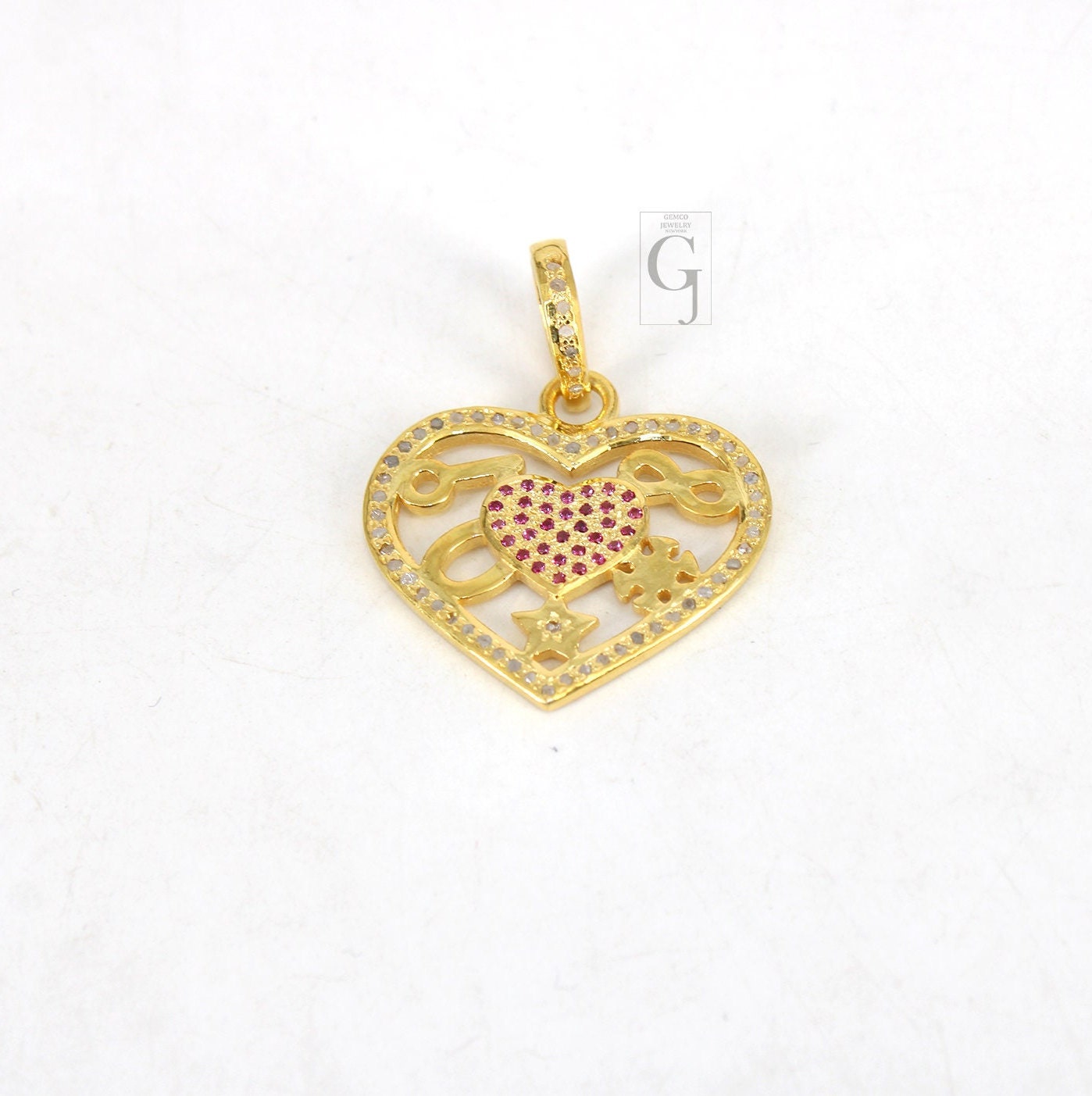 Beautiful Love Luck Designer Pendant Rosecut Pave Diamond Pendant 925 Sterling Silver Handmade Finish Diamond Charms Necklace Pendant