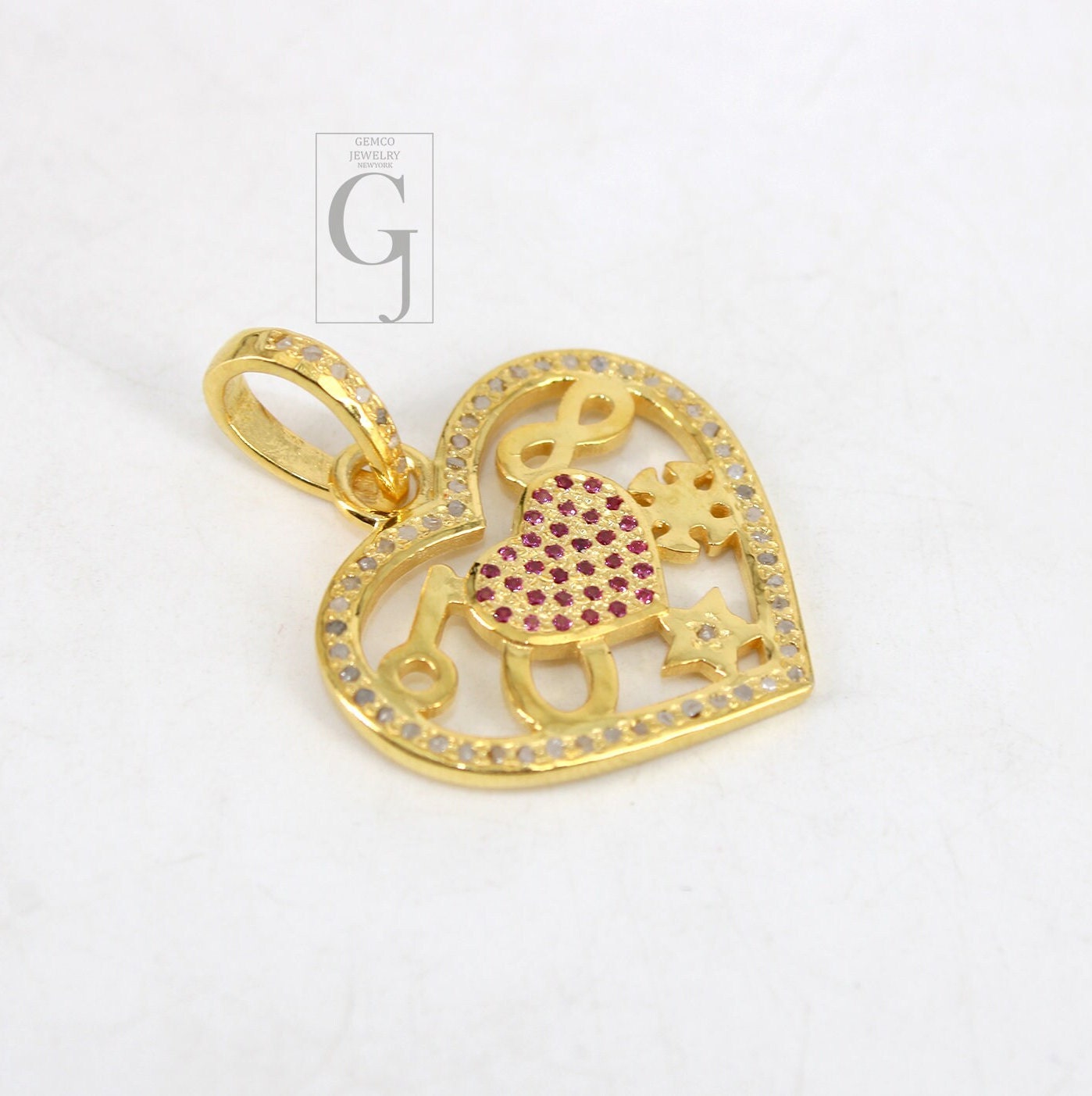 Beautiful Love Luck Designer Pendant Rosecut Pave Diamond Pendant 925 Sterling Silver Handmade Finish Diamond Charms Necklace Pendant