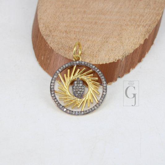 Very beautiful designer humsa pendant Pave rosecut diamond 925 sterling silver handmade pave diamond setting humsa pendant jewelry