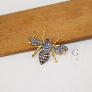 Beautiful Tanzanite Designer Bee Pendant Rosecut Pave Diamond Pendant 925 Sterling Silver Handmade Finish Diamond Jewelry Necklace Pendant