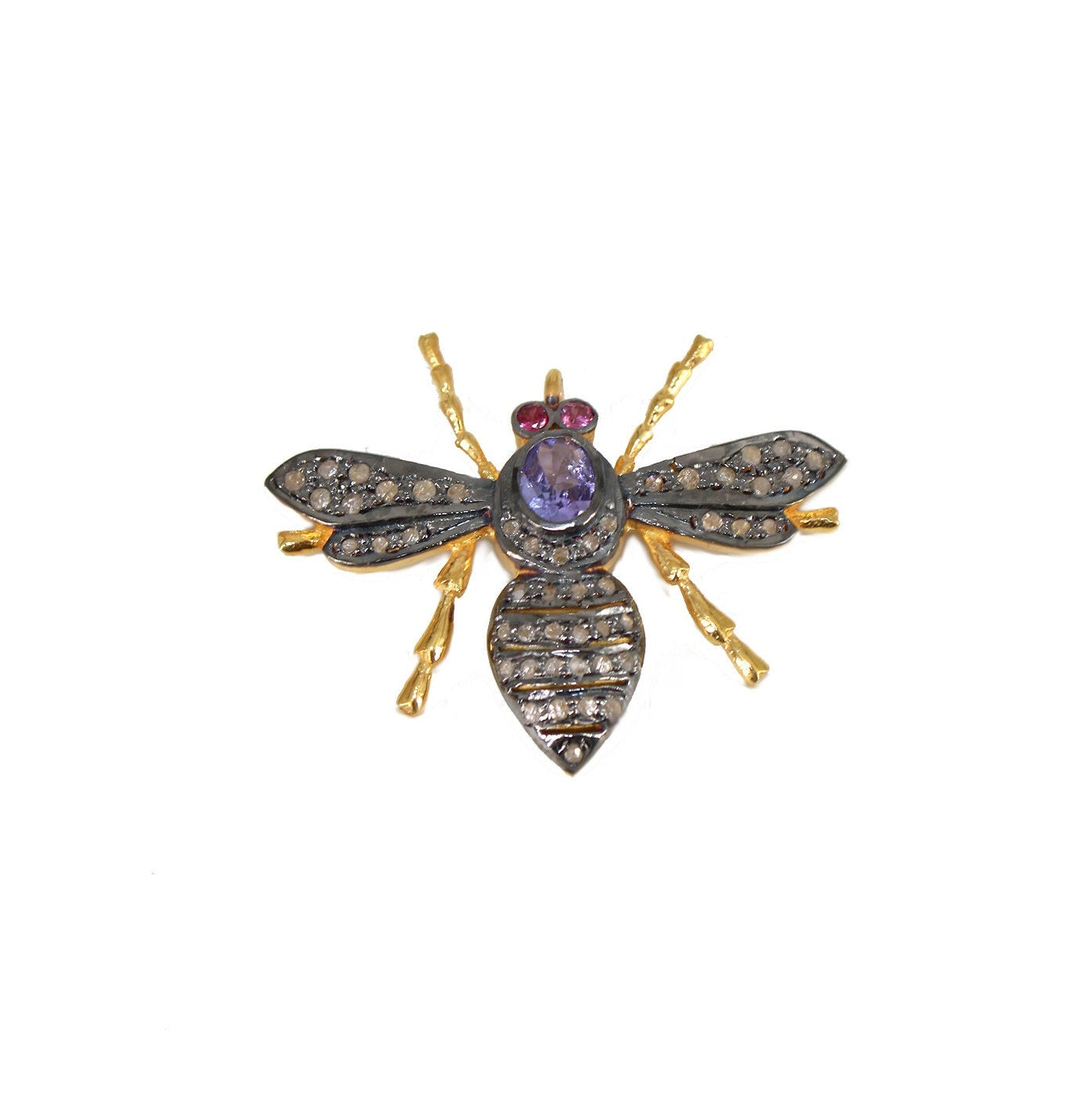 Beautiful Tanzanite Designer Bee Pendant Rosecut Pave Diamond Pendant 925 Sterling Silver Handmade Finish Diamond Jewelry Necklace Pendant