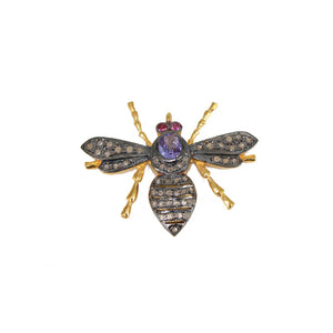 Beautiful Tanzanite Designer Bee Pendant Rosecut Pave Diamond Pendant 925 Sterling Silver Handmade Finish Diamond Jewelry Necklace Pendant