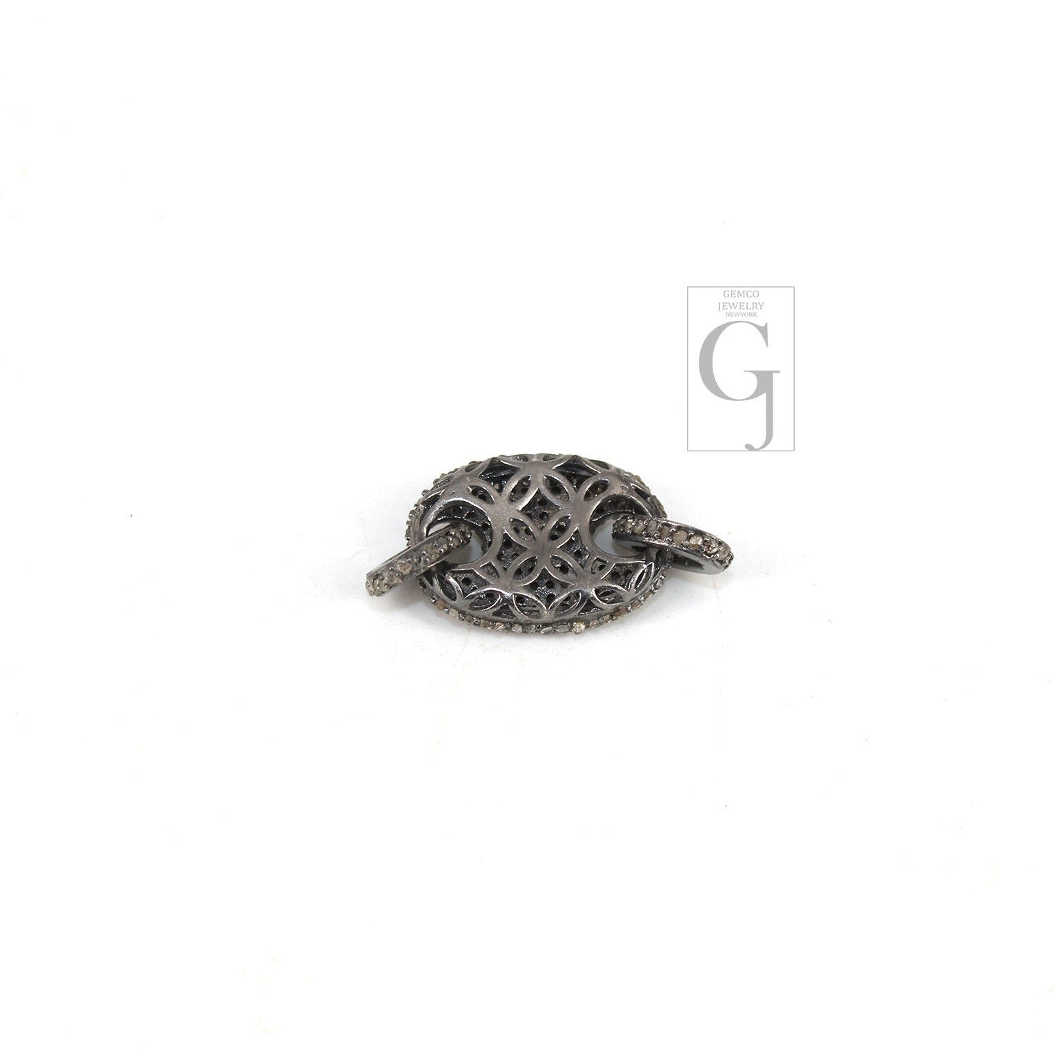 Very Beautiful Designer Rosecut Pave Diamond Connector 925 Sterling Silver Handmade Finish Diamond Charms Necklace Bracelet Connector