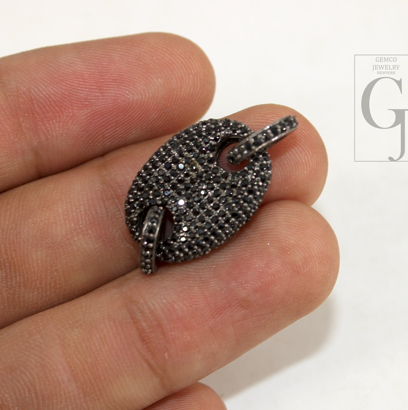 Beautiful Designer Rosecut Pave Black Diamond Connector 925 Sterling Silver Handmade Finish Black Diamond Charms Necklace Bracelet Connector