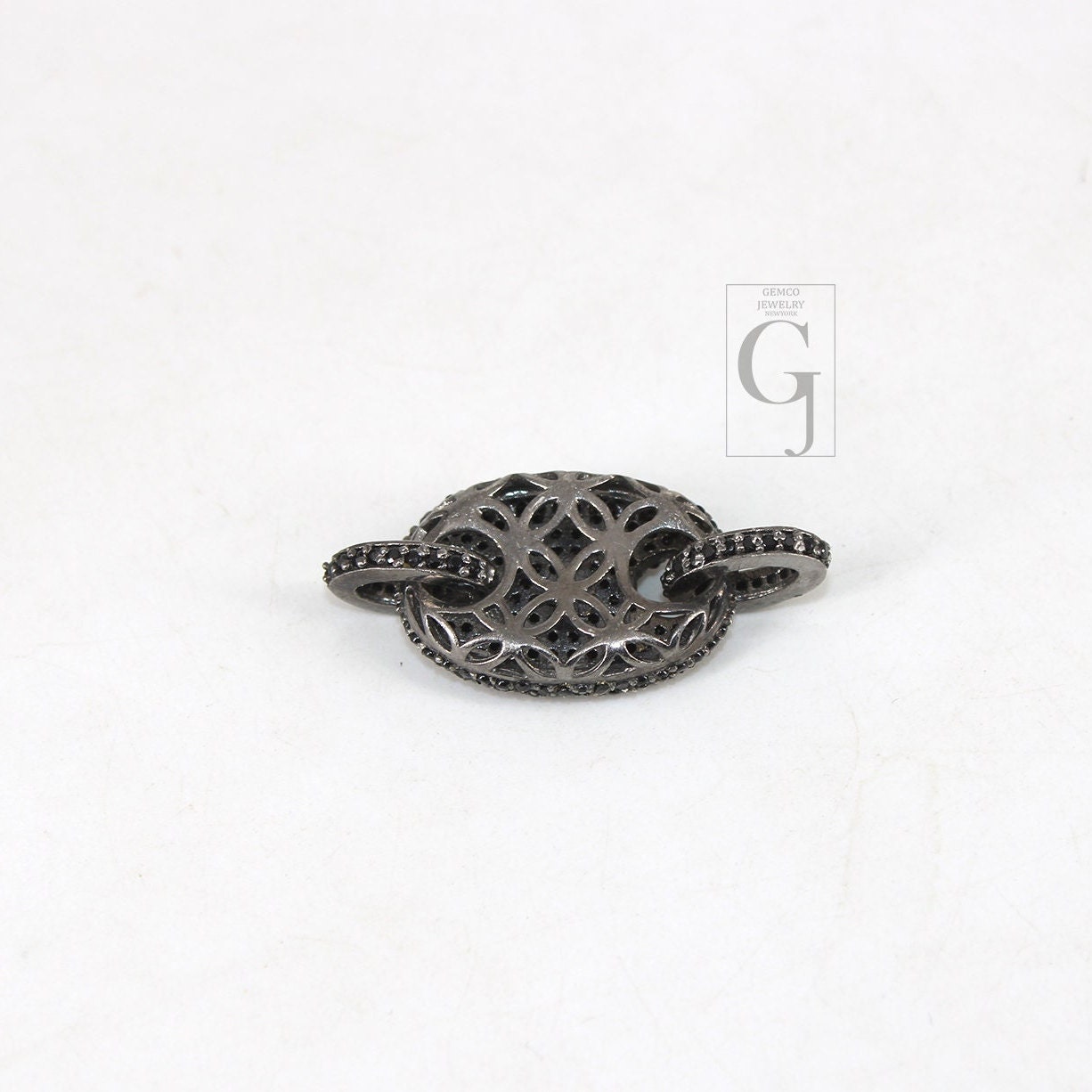 Beautiful Designer Rosecut Pave Black Diamond Connector 925 Sterling Silver Handmade Finish Black Diamond Charms Necklace Bracelet Connector