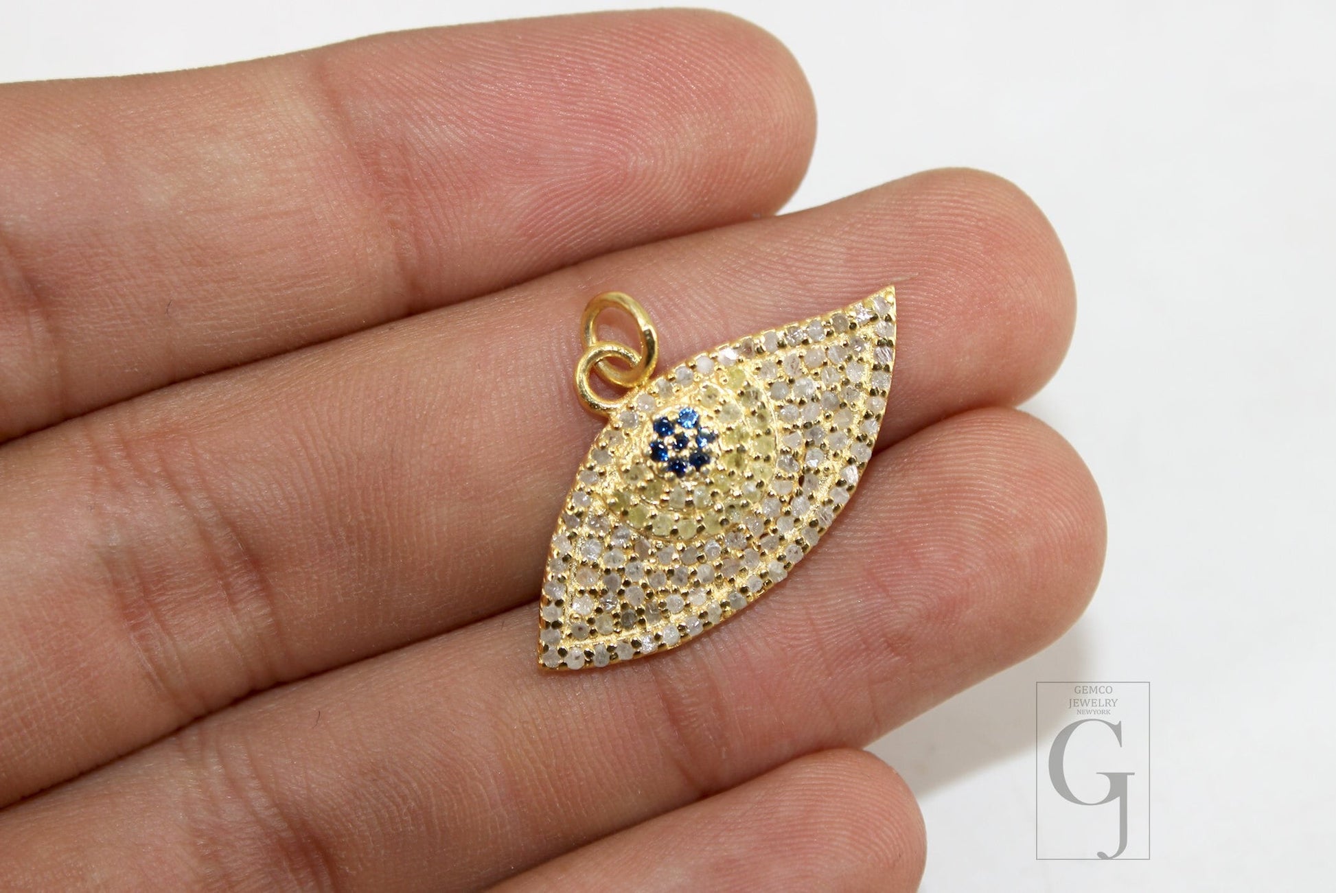 Evil eye pendant Pave diamond rosecut pendant 925 sterling silver pendant handmade diamond pendant pave setting diamond pendant jewelry