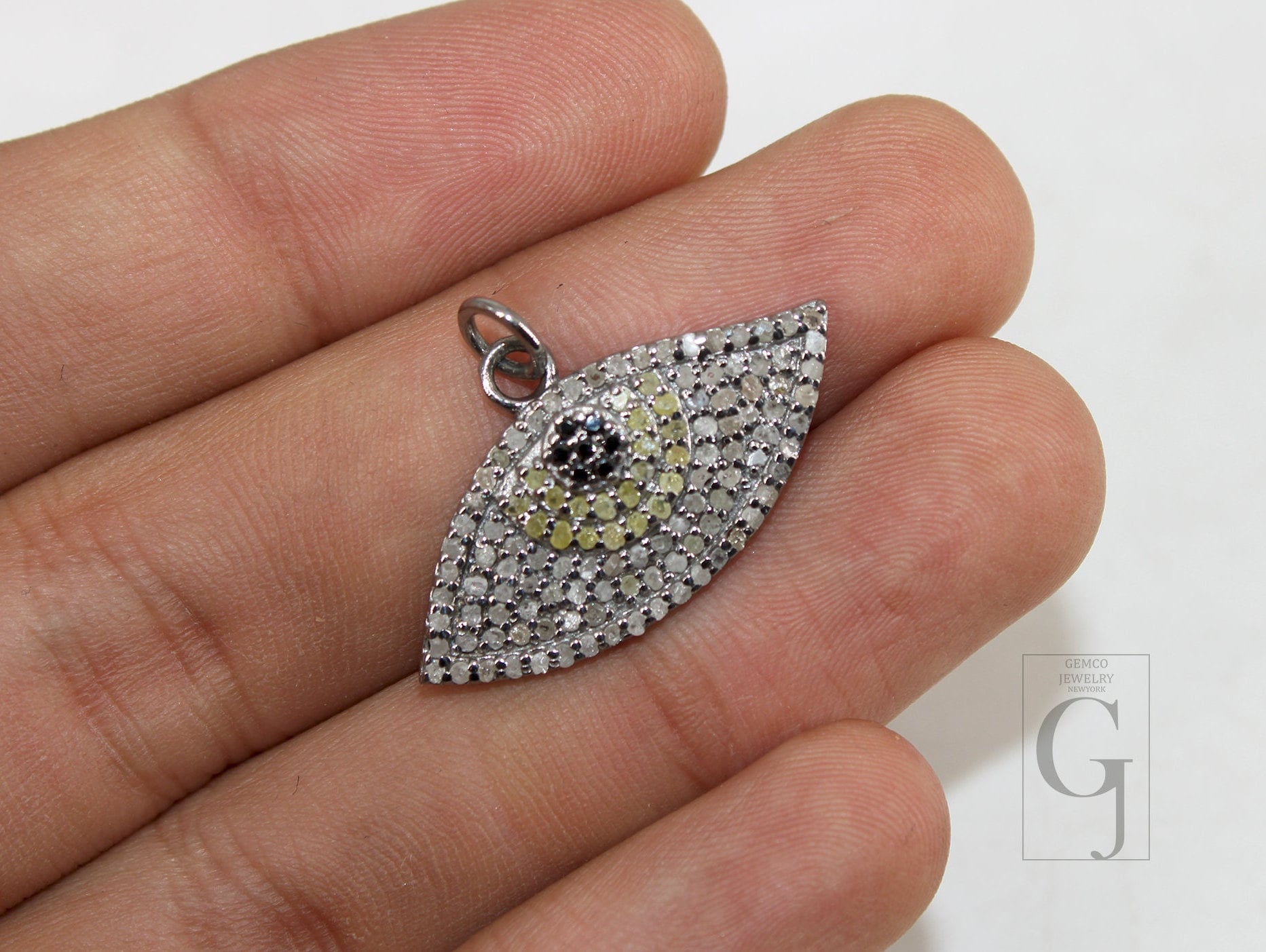 Evil eye pendant Pave diamond rosecut pendant 925 sterling silver pendant handmade diamond pendant pave setting diamond pendant jewelry