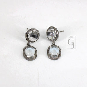 Beautiful Cristal Stone Designer Diamond Earring Rosecut Pave Diamond Earring 925 Sterling Silver Handmade Silver Finish Diamond Earring