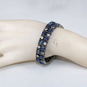 Antique Look Kyanite Bluetopaz Bracelet Jewelry Rosecut Pave Diamond Bracelet 925 Sterling Silver Handmade Finish Diamond Bangle Bracelet