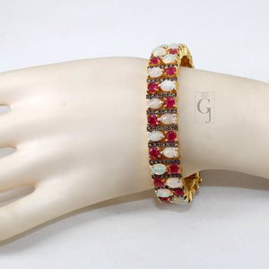 14k Gold Finish Opal And Red Ruby Bracelet Jewelry Rosecut Pave Diamond Bracelet 925 Sterling Silver Handmade Finish Diamond Bangle Bracelet