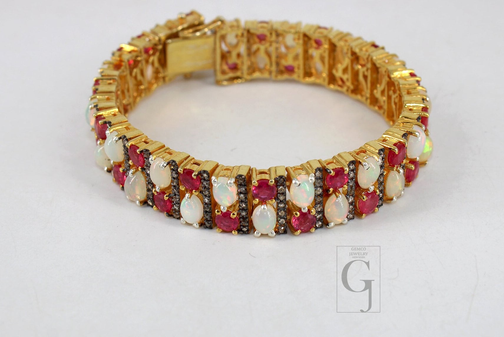 14k Gold Finish Opal And Red Ruby Bracelet Jewelry Rosecut Pave Diamond Bracelet 925 Sterling Silver Handmade Finish Diamond Bangle Bracelet