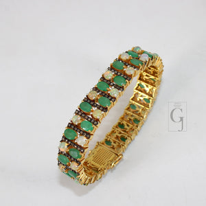 14k Gold Finish Emerald And Opal Bracelet Jewelry Rosecut Pave Diamond Bracelet 925 Sterling Silver Handmade Finish Diamond Bangle Bracelet