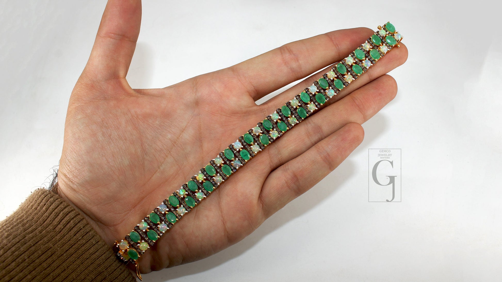 14k Gold Finish Emerald And Opal Bracelet Jewelry Rosecut Pave Diamond Bracelet 925 Sterling Silver Handmade Finish Diamond Bangle Bracelet