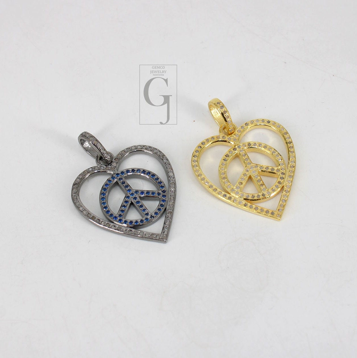 Beautiful Peace Pendant Heart Designer Rosecut Pave Diamond Pendant 925 Sterling Silver Handmade Finish Diamond Charms Necklace Pendant