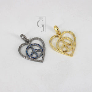 Beautiful Peace Pendant Heart Designer Rosecut Pave Diamond Pendant 925 Sterling Silver Handmade Finish Diamond Charms Necklace Pendant