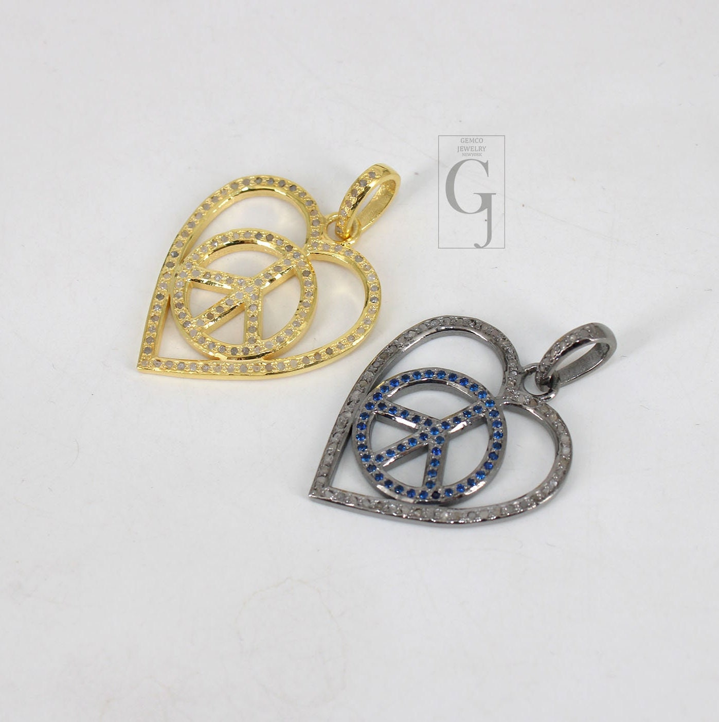 Beautiful Peace Pendant Heart Designer Rosecut Pave Diamond Pendant 925 Sterling Silver Handmade Finish Diamond Charms Necklace Pendant