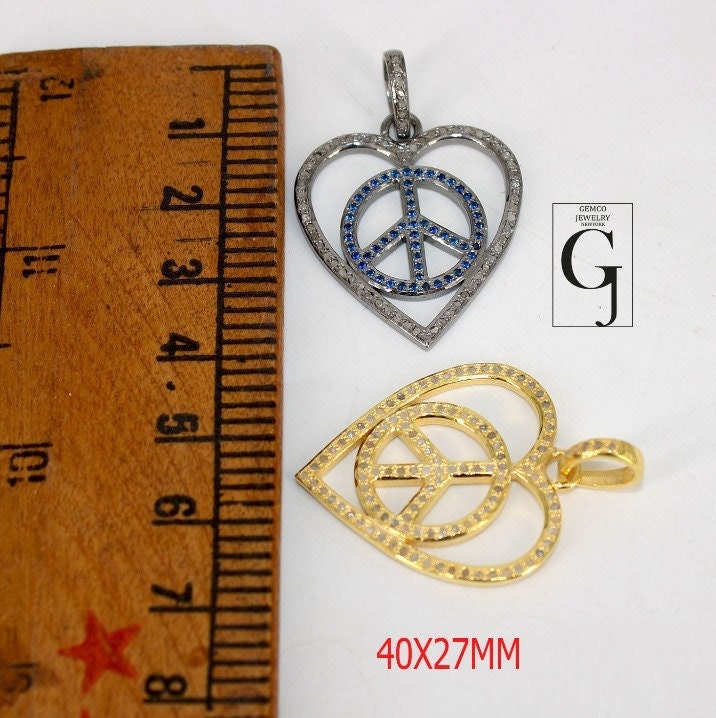 Beautiful Peace Pendant Heart Designer Rosecut Pave Diamond Pendant 925 Sterling Silver Handmade Finish Diamond Charms Necklace Pendant