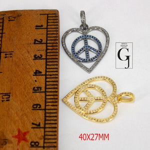 Beautiful Peace Pendant Heart Designer Rosecut Pave Diamond Pendant 925 Sterling Silver Handmade Finish Diamond Charms Necklace Pendant