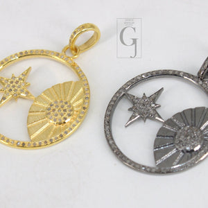 Beautiful Sun And Star Pendant Designer Rosecut Pave Diamond Pendant 925 Sterling Silver Handmade Finish Diamond Charms Necklace Pendant