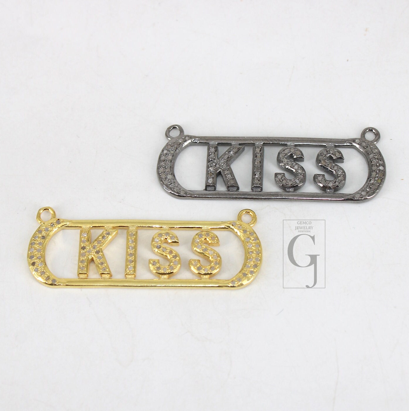 Very Beautiful KISS Pendant Designer Rosecut Pave Diamond Pendant 925 Sterling Silver Handmade Finish Diamond Charms Necklace Pendant