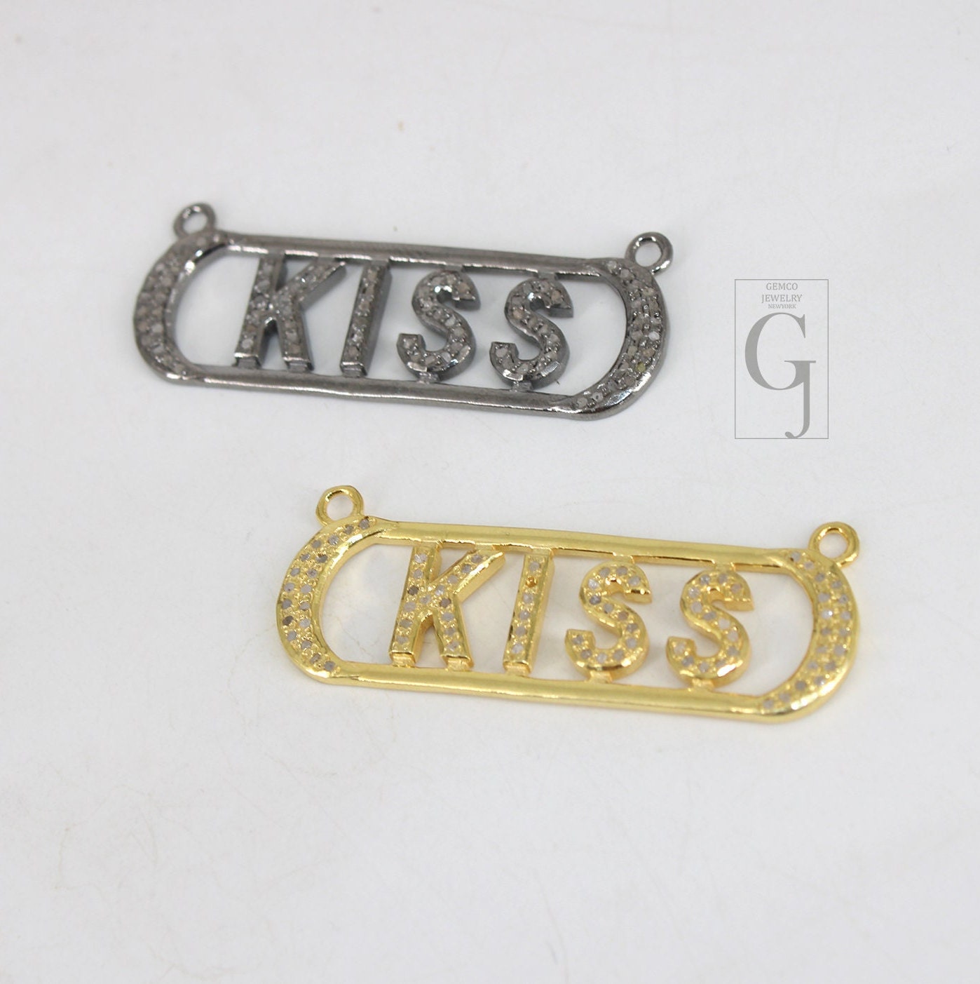 Very Beautiful KISS Pendant Designer Rosecut Pave Diamond Pendant 925 Sterling Silver Handmade Finish Diamond Charms Necklace Pendant