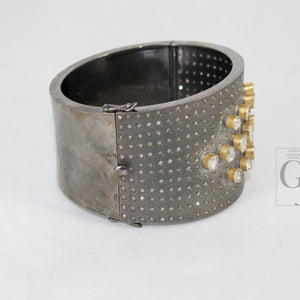 Antique Look Polki Bangle Bracelet Designer Rosecut Pave Diamond Bangle 925 Sterling Silver Handmade Finish Flat Diamond Bangle Bracelet