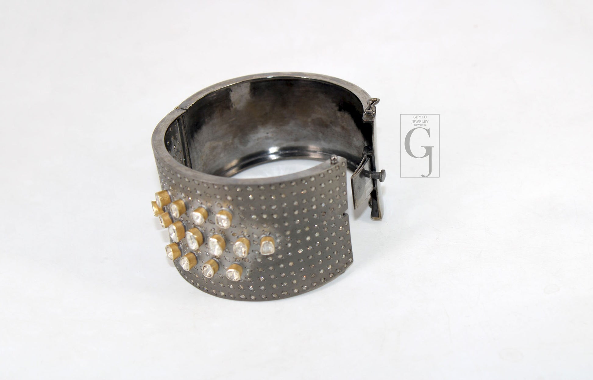 Antique Look Polki Bangle Bracelet Designer Rosecut Pave Diamond Bangle 925 Sterling Silver Handmade Finish Flat Diamond Bangle Bracelet