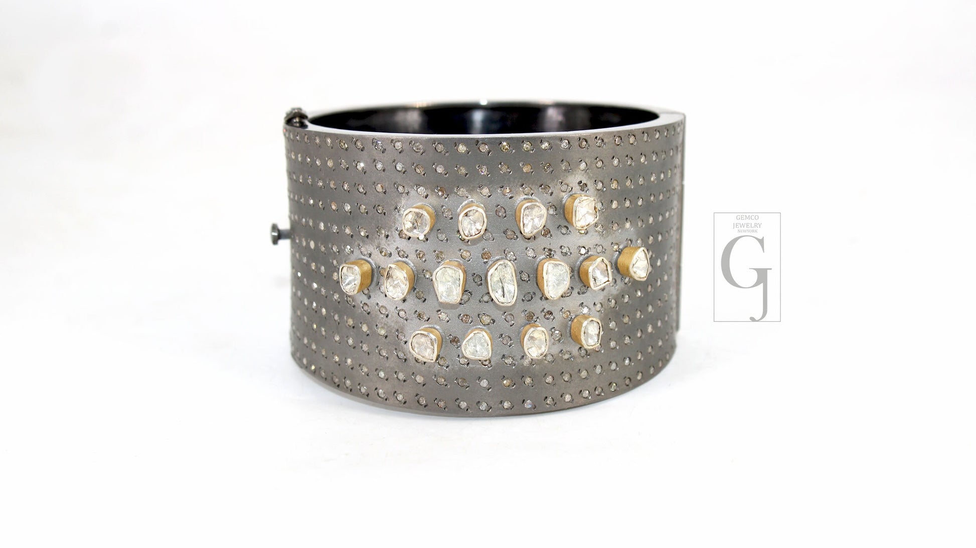 Antique Look Polki Bangle Bracelet Designer Rosecut Pave Diamond Bangle 925 Sterling Silver Handmade Finish Flat Diamond Bangle Bracelet