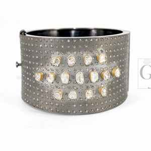Antique Look Polki Bangle Bracelet Designer Rosecut Pave Diamond Bangle 925 Sterling Silver Handmade Finish Flat Diamond Bangle Bracelet