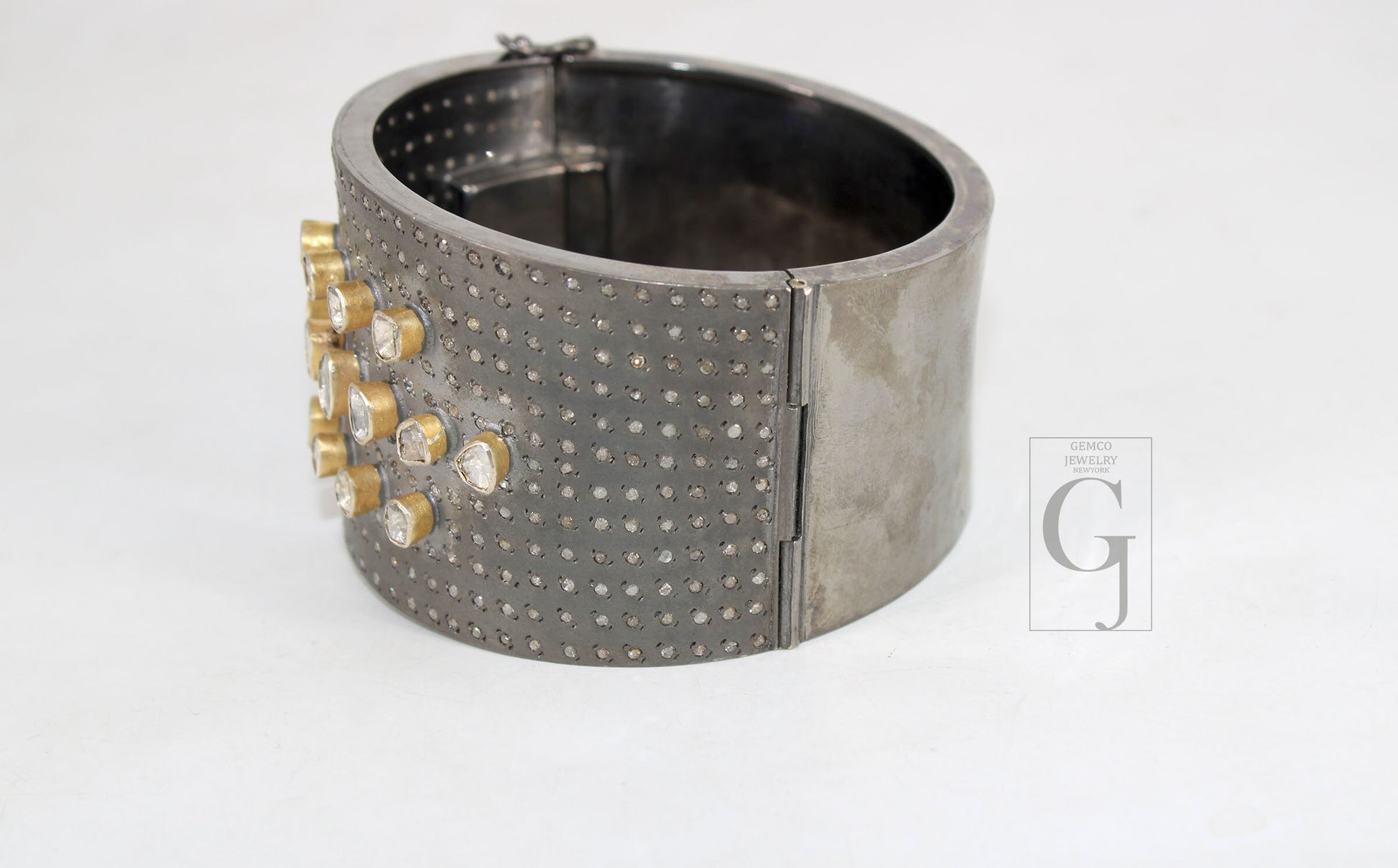 Antique Look Polki Bangle Bracelet Designer Rosecut Pave Diamond Bangle 925 Sterling Silver Handmade Finish Flat Diamond Bangle Bracelet