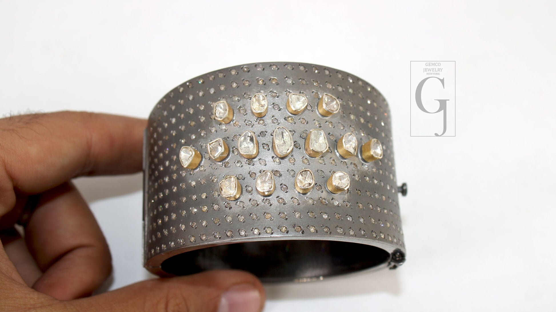 Antique Look Polki Bangle Bracelet Designer Rosecut Pave Diamond Bangle 925 Sterling Silver Handmade Finish Flat Diamond Bangle Bracelet