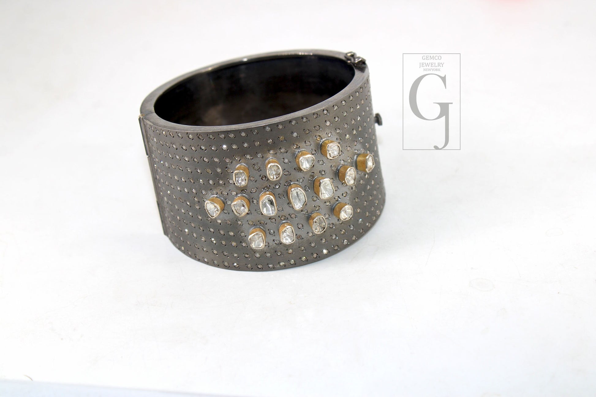 Antique Look Polki Bangle Bracelet Designer Rosecut Pave Diamond Bangle 925 Sterling Silver Handmade Finish Flat Diamond Bangle Bracelet